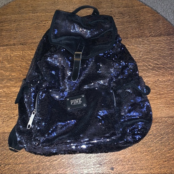 VICTORIA’S SECRET PINK BLUE BLACK SEQUIN SPARKLE BACKPACK